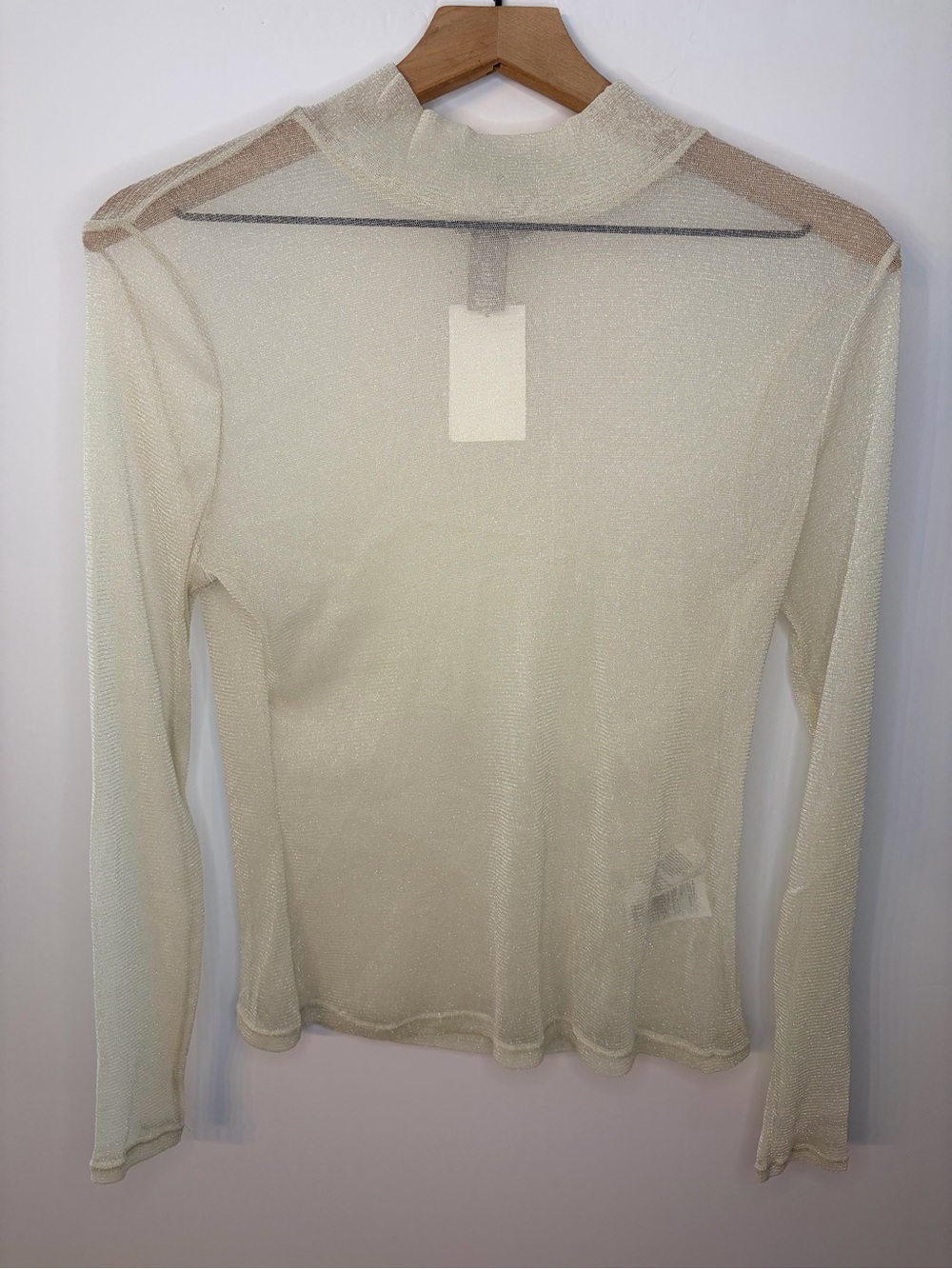 *NWT* H&M Women’s Sheer Gold Mockneck Long Sleeve Top, Size Large